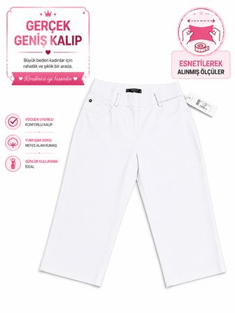 Büyük Beden Beli Lastikli Cepli Figen Model Kadın Kapri