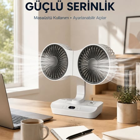 Duvara Monte Edilebilen Çift Başlıklı Sessiz Masa Fanı