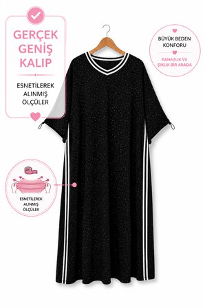 Büyük Beden V Yaka Taş Detaylı Kısa Kollu Midi Boy Kadın Elbise