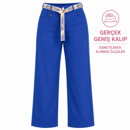 Büyük Beden Kemerli Yüksek Bel Boru Paça Pamuklu Kadın Pantolon