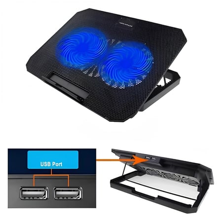 Usb Girişli Laptop Soğutma Standı Çift Fan Mavi Işıklı Notebook Soğutucu