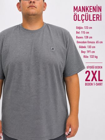 Büyük Beden Sıfır Yaka Waffle Kumaş Basıc Erkek Tshirt
