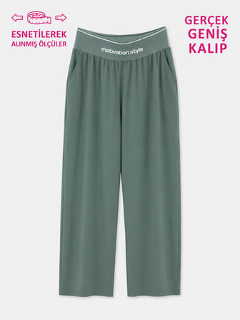 Büyük Beden Beli Lastikli Saten Likra Cepli Bol Kesim Kadın Pantolon