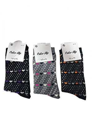 Kalp Desenli Likralı Kadın Soket Çorap 3 Adet
