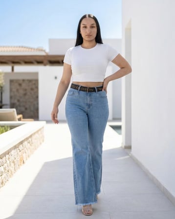 Büyük Beden Toparlayıcı Kemerli Bol Paça Denim Kadın Pantolon
