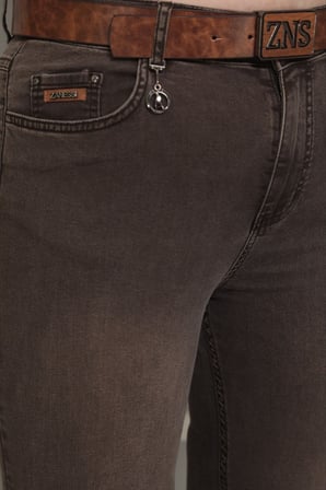 Büyük Beden Yüksek Bel Kemerli Bol Paça Denim Kadın Panton