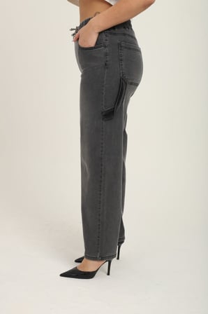 Büyük Beden Beli Lastikli Cepli Likralı Denim Mom Kesim Kadın Pantolon