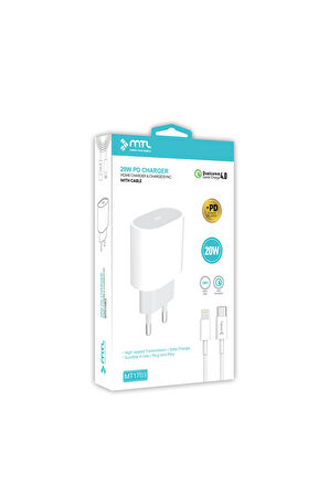 iPhone 13 Pro Uyumlu Lightning Pd Type-c Girişli 20W Şarj Seti MT1703