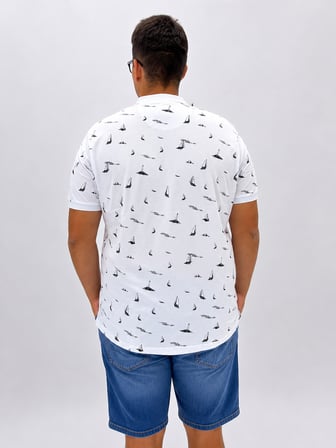 Büyük Beden Polo Yaka Düğmeli Yelken Figür Baskılı Erkek Tshirt