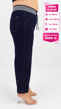 Büyük Beden  Denim Bol Paça Kadın Pantolon