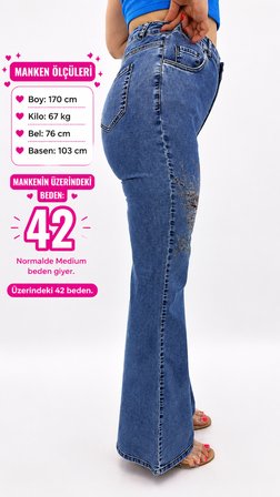 Büyük Beden Kemerli Likralı Denim Kadın Pantolon