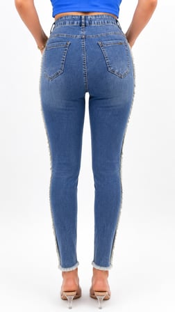 Büyük Beden Likralı Taşlı Denim Kadın Pantolon