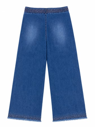 Büyük Beden Kemerli Likralı Taşlı Denim Kadın Pantolon