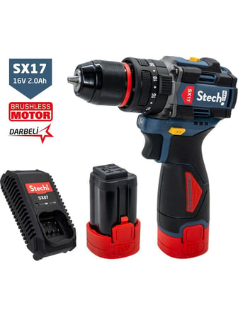 Stechend SX17 2X2.0 Çift Akülü Kömürsüz Darbeli Matkap 16V 2.0AH 50NM