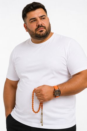 Yuvarlak Yaka Erkek Battal Düz Renk Pamuklu Basic Tshirt 
