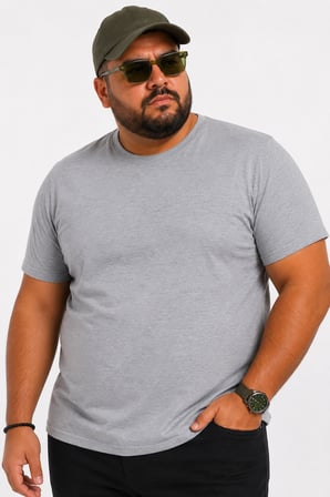 Yuvarlak Yaka Erkek Battal Düz Renk Pamuklu Basic Tshirt 