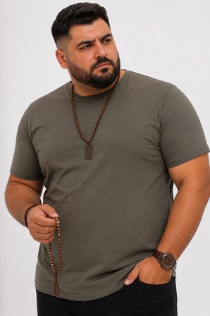 Yuvarlak Yaka Erkek Battal Düz Renk Pamuklu Basic Tshirt 