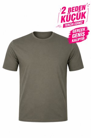 Yuvarlak Yaka Erkek Battal Düz Renk Pamuklu Basic Tshirt 