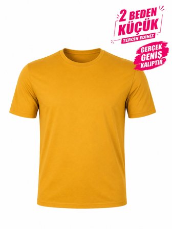 Yuvarlak Yaka Erkek Battal Düz Renk Pamuklu Basic Tshirt 