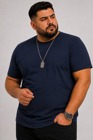 Yuvarlak Yaka Erkek Battal Düz Renk Pamuklu Basic Tshirt 
