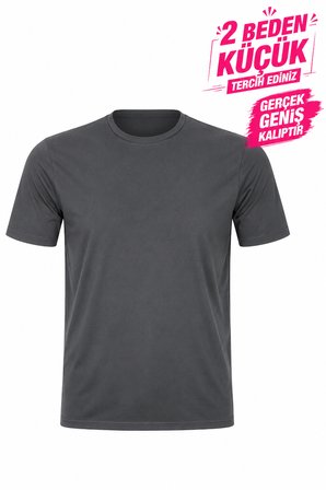 Yuvarlak Yaka Erkek Battal Düz Renk Pamuklu Basic Tshirt 
