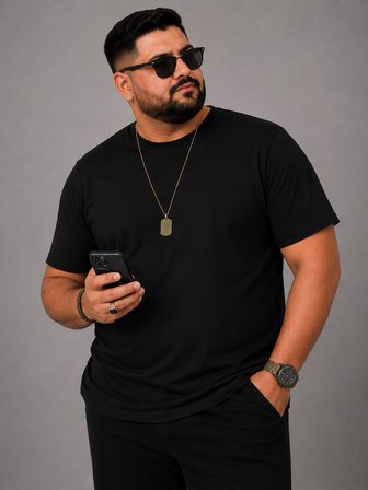 Yuvarlak Yaka Erkek Battal Düz Renk Pamuklu Basic Tshirt 