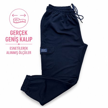 Büyük Beden Beli Lastikli Bağcıklı Kargo Cepli Paçası Lastikli Pamuklu Erkek Eşofman Altı
