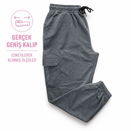 Büyük Beden Beli Lastikli Bağcıklı Kargo Cepli Paçası Lastikli Pamuklu Erkek Eşofman Altı