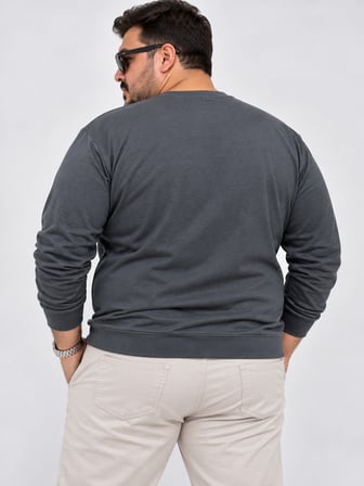 Büyük Beden Bisiklet Yaka Uzun Kollu Ribanalı Erkek Sweatshirt
