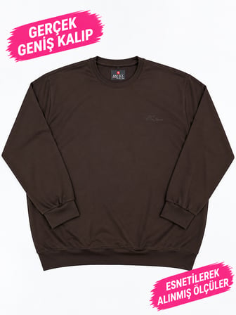 Büyük Beden Bisiklet Yaka Uzun Kollu Ribanalı Erkek Sweatshirt