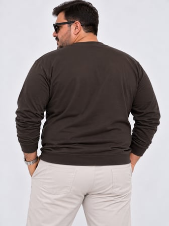 Büyük Beden Bisiklet Yaka Uzun Kollu Ribanalı Erkek Sweatshirt