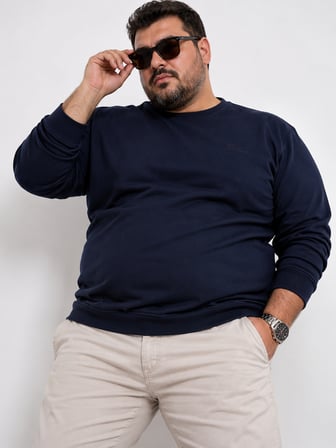 Büyük Beden Bisiklet Yaka Uzun Kollu Ribanalı Erkek Sweatshirt