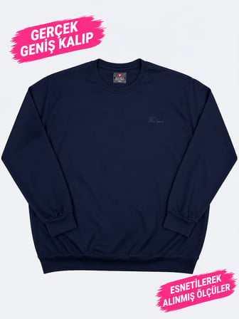 Büyük Beden Bisiklet Yaka Uzun Kollu Ribanalı Erkek Sweatshirt