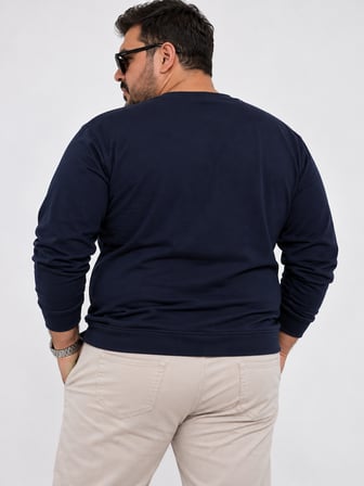 Büyük Beden Bisiklet Yaka Uzun Kollu Ribanalı Erkek Sweatshirt