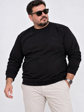 Büyük Beden Bisiklet Yaka Uzun Kollu Ribanalı Erkek Sweatshirt