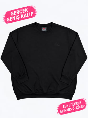Büyük Beden Bisiklet Yaka Uzun Kollu Ribanalı Erkek Sweatshirt