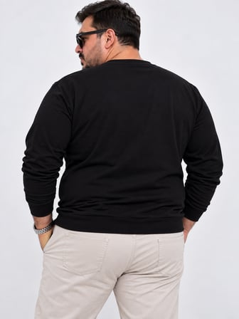 Büyük Beden Bisiklet Yaka Uzun Kollu Ribanalı Erkek Sweatshirt