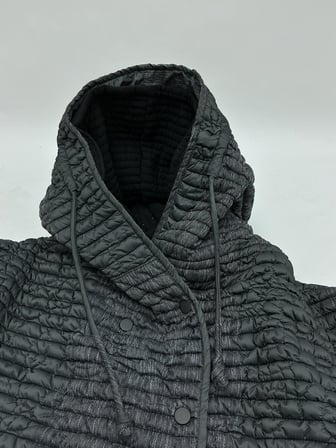Büyük Beden Kapitone Desenli Çift Kapüşonlu Ribana Kollu Kadın Mont