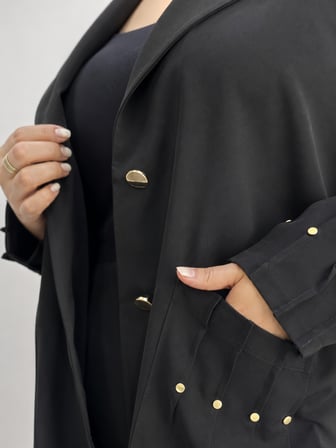 Büyük Beden Gold Düğmeli Cepli Şık Blazer Ceketli Bol Paça Kadın Alt Üst Takım
