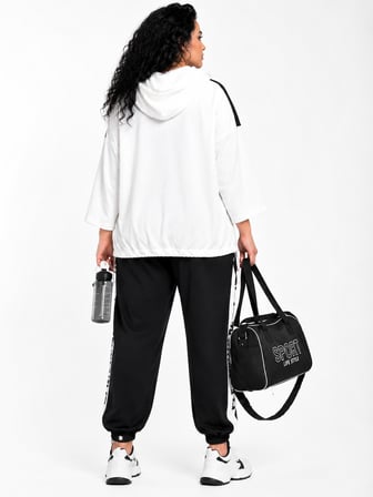 Büyük Beden Kapüşonlu Baskılı Oversize Üst Jogger Pantolonlu Şık Spor Kadın Alt Üst Takım