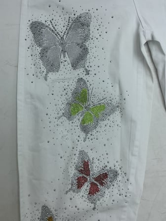 Büyük Beden Yüksek Bel Kelebek Taş İşlemeli Esnek Bel Detaylı Kadın Pantolon