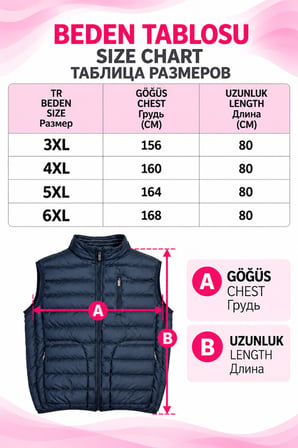 Büyük Beden Erkek Şişme Fermuarlı Yelek