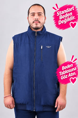 Büyük Beden Erkek 3XL–6XL Fermuarlı Dik Yaka Astarlı Cepli Yelek ANNEX