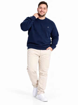 Büyük Beden Bisiklet Yaka Uzun Kollu Erkek Sweatshirt