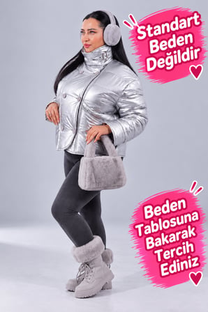 Büyük Beden Kadın Beyaz 42-48 Beden Kapitone Elyaf Dolgulu Astarlı Düğmeli Cepli Ceket Aysel
