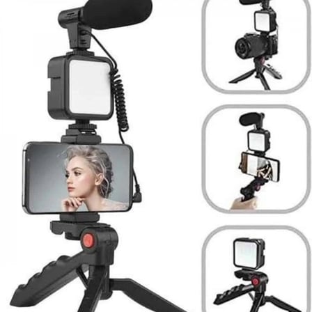 Tripod Telefon Tutucu Kumandalı Mikrofon Led Işık Vlog Video Kayıt