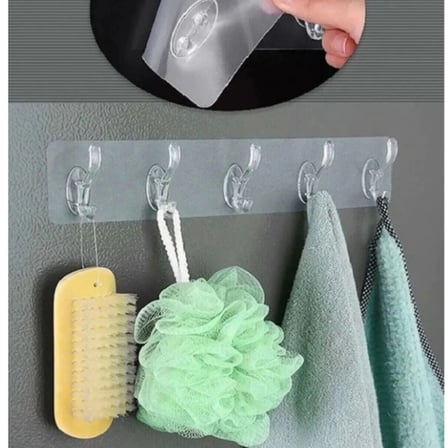 2 Adet Kendinden Yapışkanlı Güçlü Şeffaf 5li Askılık - Kapı Arkası Mutfak Duvar Banyo