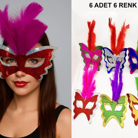Renkli Parti Maskesi 639lı | Tüylü Karton Maske Seti (lastikli)