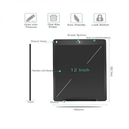 12 İnc Renkli Lcd Grafik Dijital Kalemli Çizim Tableti Yazı Tahta Not Yazma Eğitim Tableti Kırmızı