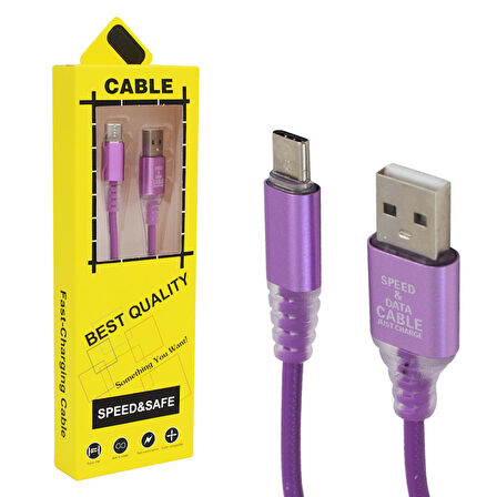POWERMASTER 3 AMPER ÖRGÜLÜ RGB IŞIKLI TYPE-C USB DATA KABLOSU 1 METRE